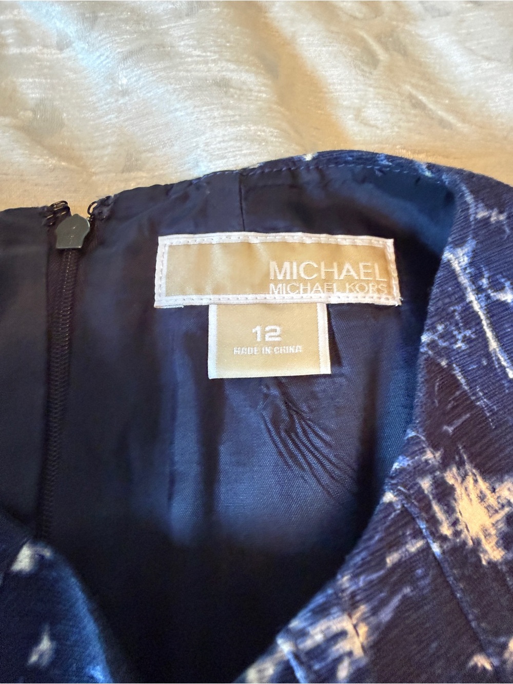Great Condition, Michael Kors Navy Blue Sleeveless Tie-Dye Midi Dress - Picture 4 of 4